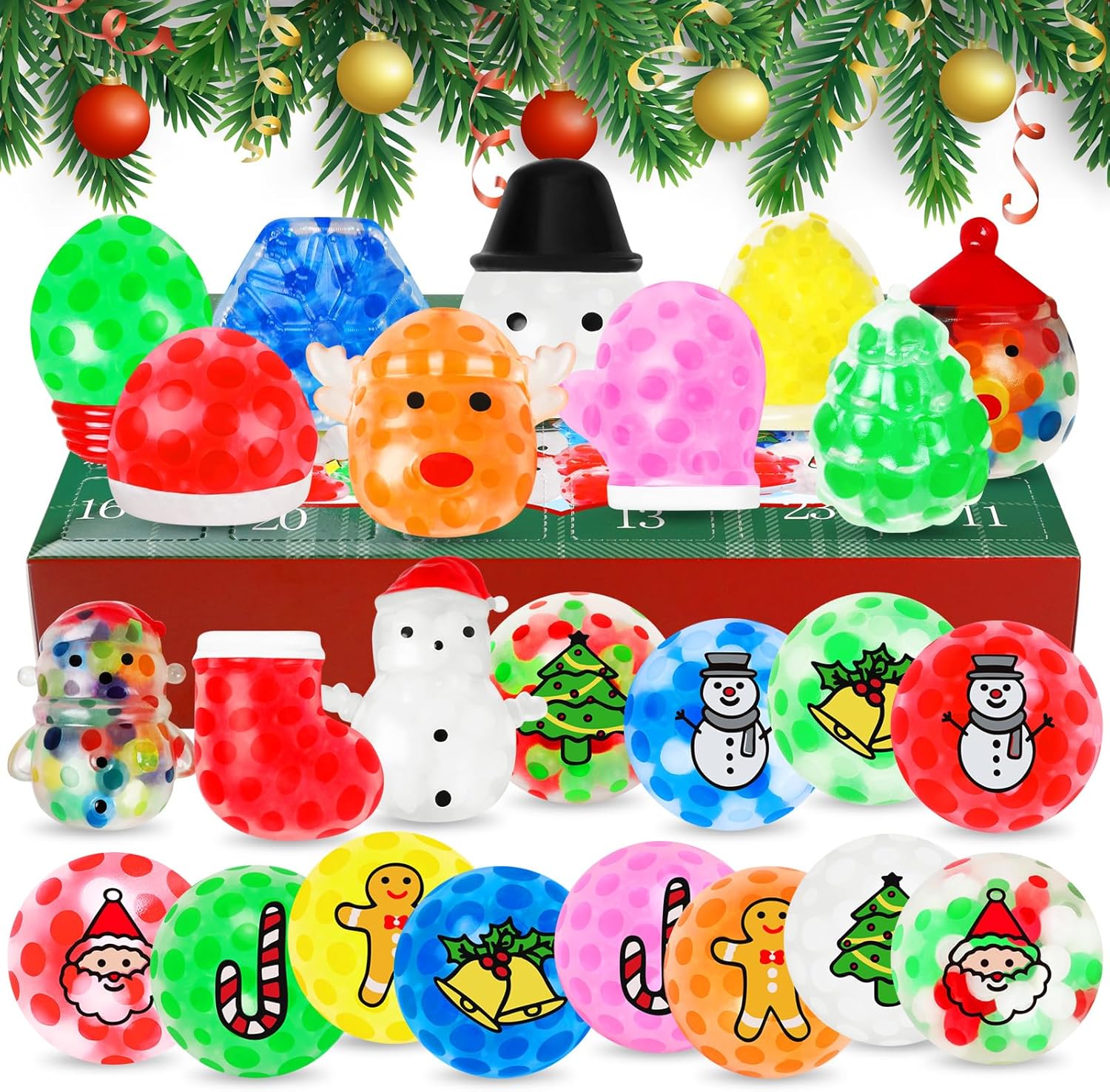 Advent Calendars - Christmas Advent Calendar 2023, 24 Pcs Stress Balls for Kids, 24 Days Christmas Countdown Gift for Kid, Fidget Squishy Toys, Stocking Stuffers for Kids, Squeeze Toys for Girls Boys Adults