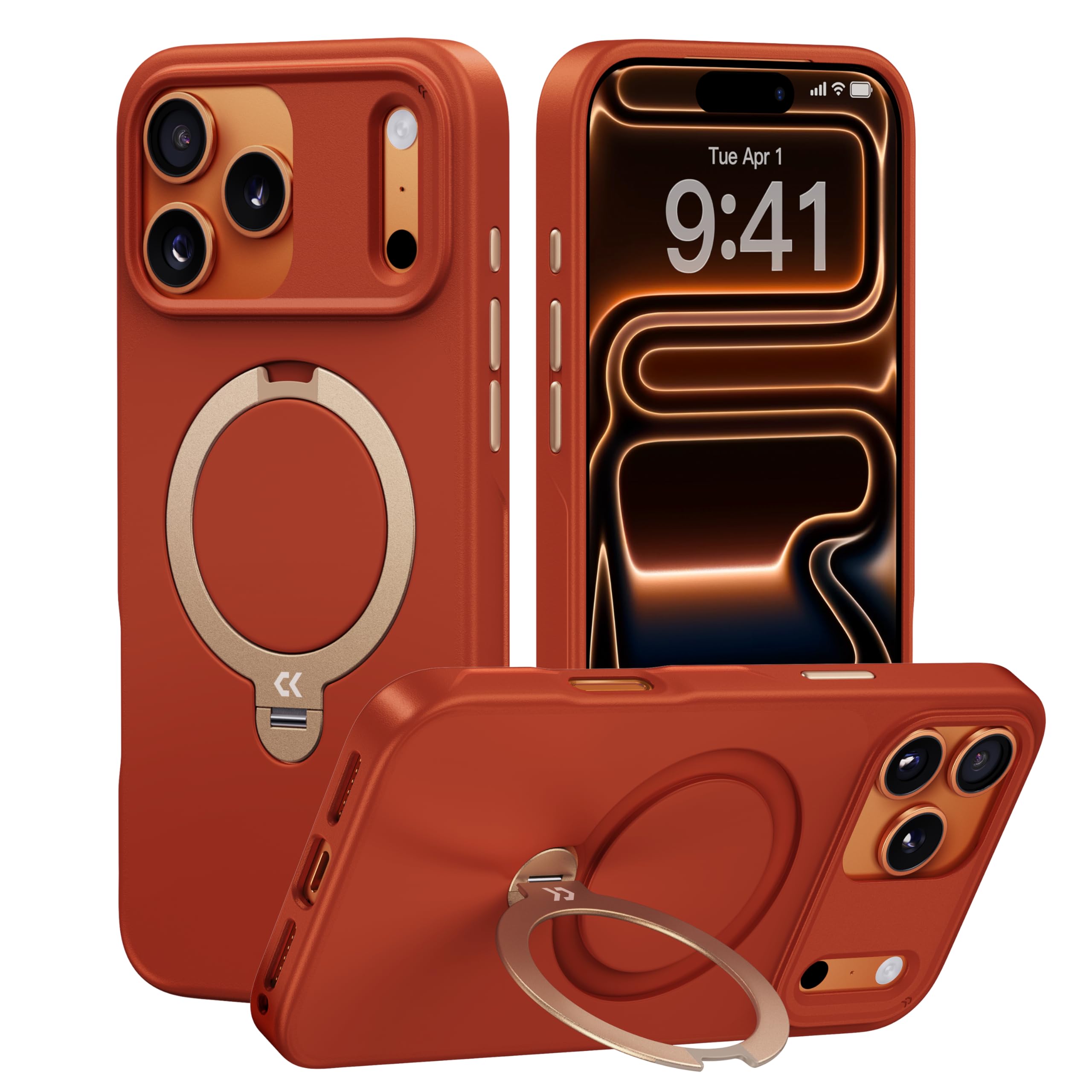 Photo 1 of CASEKOO Twilight Orange Designed for iPhone 17 Pro Case with Spin Magnetic Stand [16FT Military Protection] [Non-Slip Edge] [Fit for MagSafe] Shockproof for iPhone 17 Pro case with Stand 6.3''