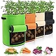 Homyhoo 4 Pack Potato Growing Bag with Flap 10 Gallon Planter Pots with Handles and Harvest Window for Potato Tomato and Vegetables, Black Green Orange and Beige