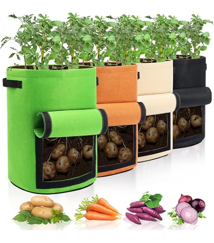 Lot De 4 Pots De Fleurs Suspendus Inversés 10L + 4 Crochets – Sacs Plantation Fraises, Tomates, Herbes – Tissu Feutre Respirant