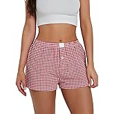 Women's Elastic Waisted Plaid Shorts Y2K Lounge Pajama Shorts Cute Sleeping Boxer Shorts for Women Gingham Shorts