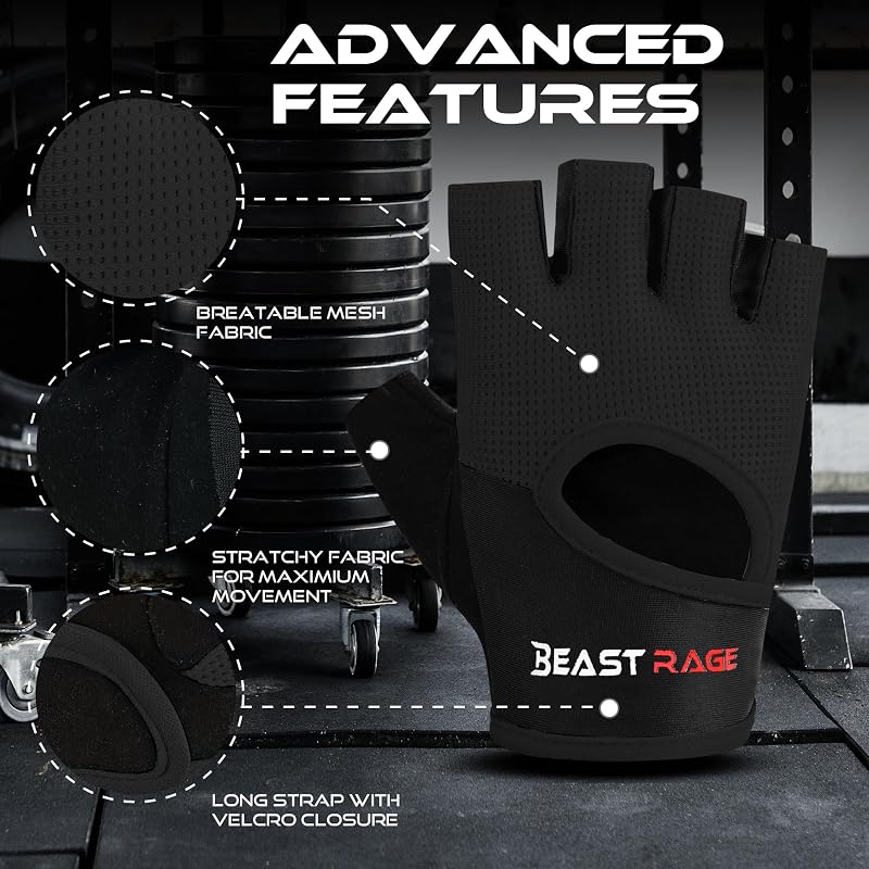 Gants de Fitness Respirants pour Hommes et Femmes Gants d'haltérophilie Bodybuilding Gym Exercice Anti-dérapant Crossfit Musculation Cycling (Noir, M)