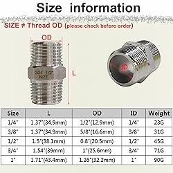 1" Male x 1" Male Hex Nipple Pipe Fittings, 304