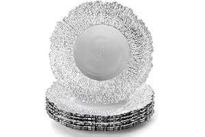 Coloch Set of 12 Plastic Silver Charger Plates, 13" Reusable Reef Serving Chargers for Dinner Plate Round Shiny Decorative Ch