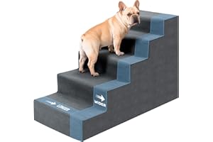 HEEYOO Dog Steps for High Bed, Extra Wide 23" H Dog Stairs for Small Dogs, 5-Tier Pet Stairs with Washable Cover, Non-Slip Pet Steps for Dogs to Get On Bed