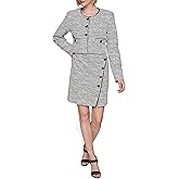 KARL LAGERFELD Womens Round Neck Abstract Texture Knit Tweed Jacket