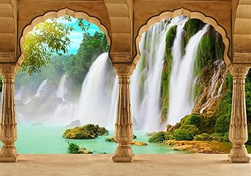 wandmotiv24 Fototapete Säulen - tropischer Wasserfall M0596 M 250 x 175 cm - 5 Teile Wandbild - Motivtapete