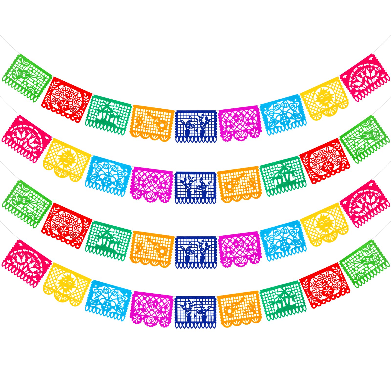 Qpout Day of the Dead Banners - Mexican Fiesta Party Decorations, 4 Pack Colorful Openwork Garlands for Indoor/Outdoor Decor