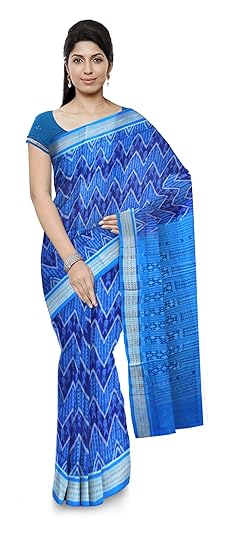 Boyanika Womens Ikat Cotton Saree (BY20_Blue)