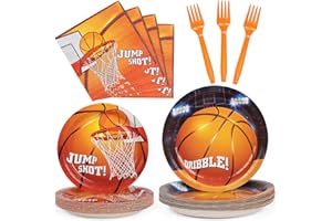 DECORLIFE 96PCS Basketball Party Supplies Serves 24, Basketball Plates and Napkins, Basketball Birthday Party Decorations for Boys
