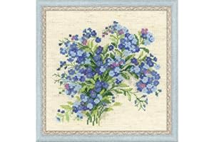 RIOLIS - Forget Me Nots 1496, Floral Cross Stitch Kits 7,87" x7,87, Cross Stitch Kits for Beginners & Advanced, Crossstitching Kits Adult, Counted Stitching Kits, Flowers Embroidery Kit