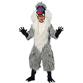 Baboon Costume for Kids - Faux Fur Jumpsuit with Hood, Gloves, and Shoe Covers