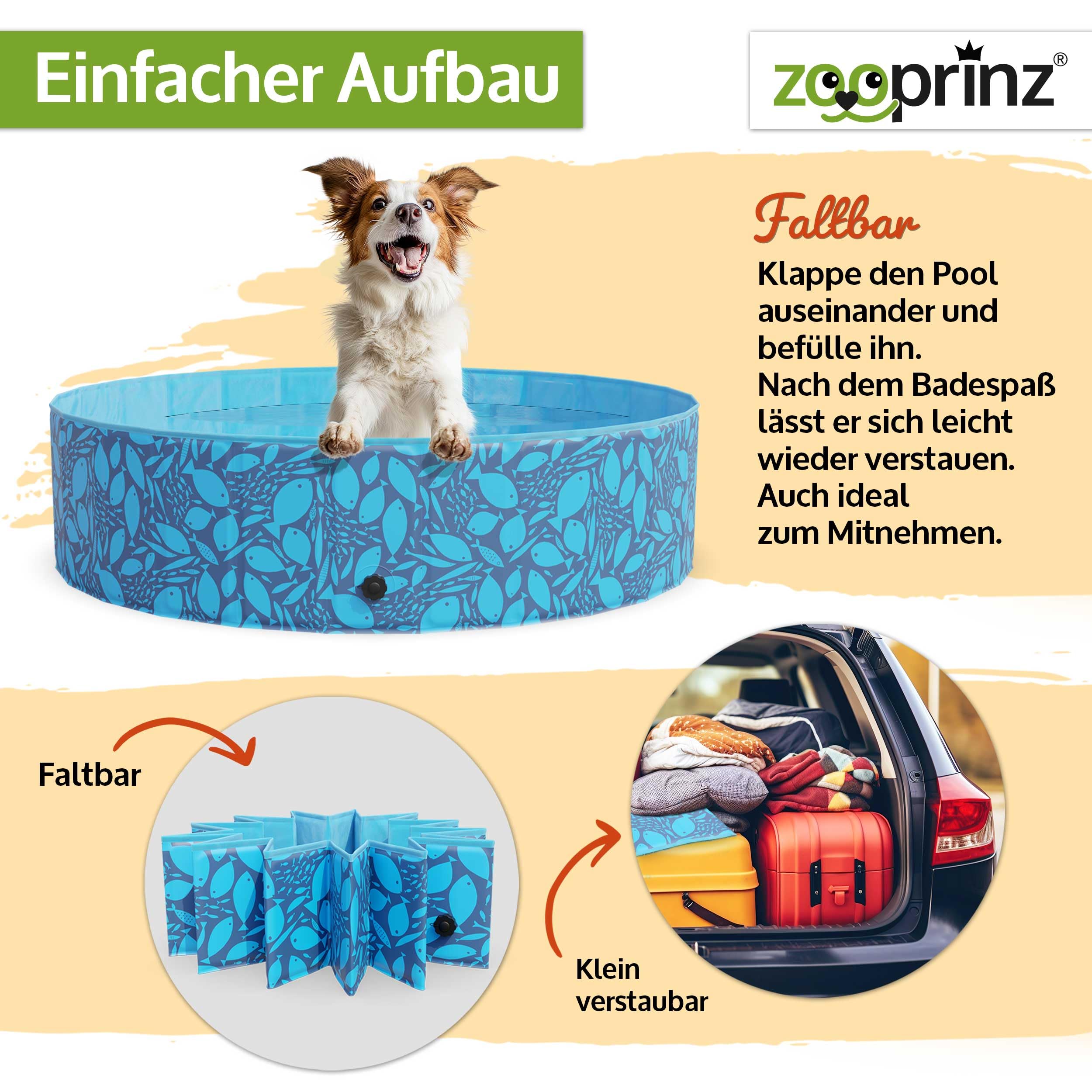 zooprinz Faltbarer Pool 120x30 cm - Für große, kleine Hunde & Kinder in 2 Größen 160/120 x 30 cm – Haustier Hundepool stabil & rutschfest Swimmingpool, Planschbecken Hund Kind – Schwimmbad 4
