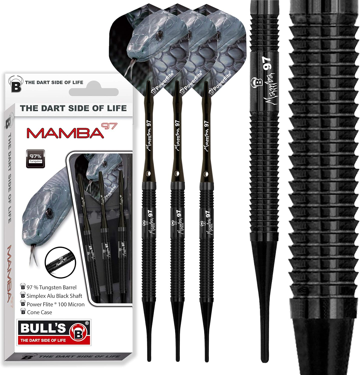 BULL'S Mamba 97 Soft Dart, Titanium beschichteter Barrel aus 97% Tungsten