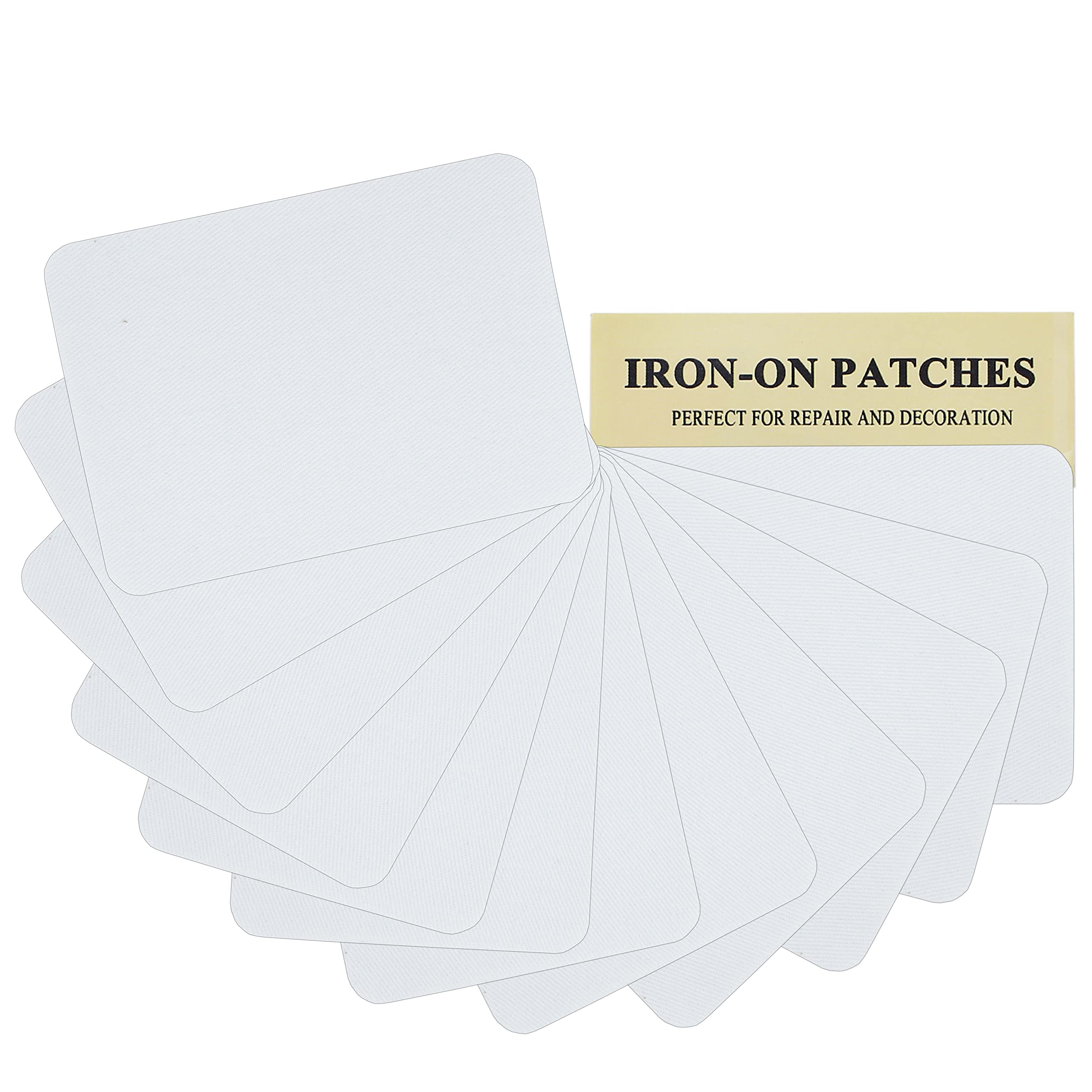 Photo 1 of 12 Pieces Premium Quality Fabric Iron-on Patches, Strong Glue, 100% Cotton White Repair Decorating Kit, Size 3" x 4-1/4" (7.5 cm x 10.5 cm)