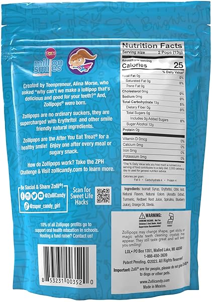 ZOLLIPOPS CLEAN TEETH LOLLIPOPS – ANTICAVITY SUGAR FREE CANDY FOR A HEALTHY SMILE GREAT FOR KIDS, DIABETICS AND KETO DIET. NATURAL FRUIT VARIETY, 3.1 OUNCE