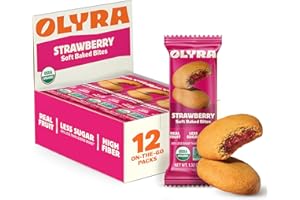 Olyra Organic Soft Baked Fruit Bars - High Fiber Bar - Healthy Snacks for Adults & Kids - Vegan Breakfast Bars - Office Snack - Pack of 12 (Pack of 12, Strawberry)