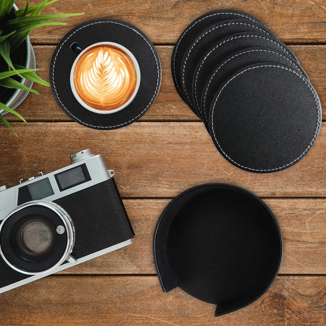 Leather Coasters for Drinks with Holder Set of 6,Coffee Mats Protect Furniture from Hot or Cold Water Marks & Damage - Image 5