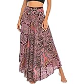 PNKJ Women Bohemian Mandala Floral Print Rayon Hippie Maxi Skirt Boho Summer Beach Dress Fits S M L