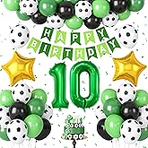 Soccer Birthday Party Decorations, 10th Birthday Decoration for Boys, Soccer Party Decorations Supplies with Happy Birthday Banner 32in Foil 10 Balloon for Boy Kid Men Sports Theme Party Decor