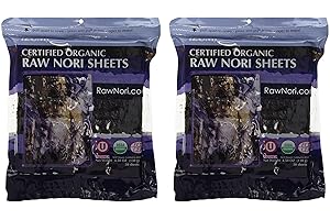 RAWNORI Raw Organic Nori 100 Sheets Pack - Certified Vegan, Raw, Kosher Sushi Wrap Papers - Premium Unheated, Un Cooked - NOT Toasted - BULK BUY save!