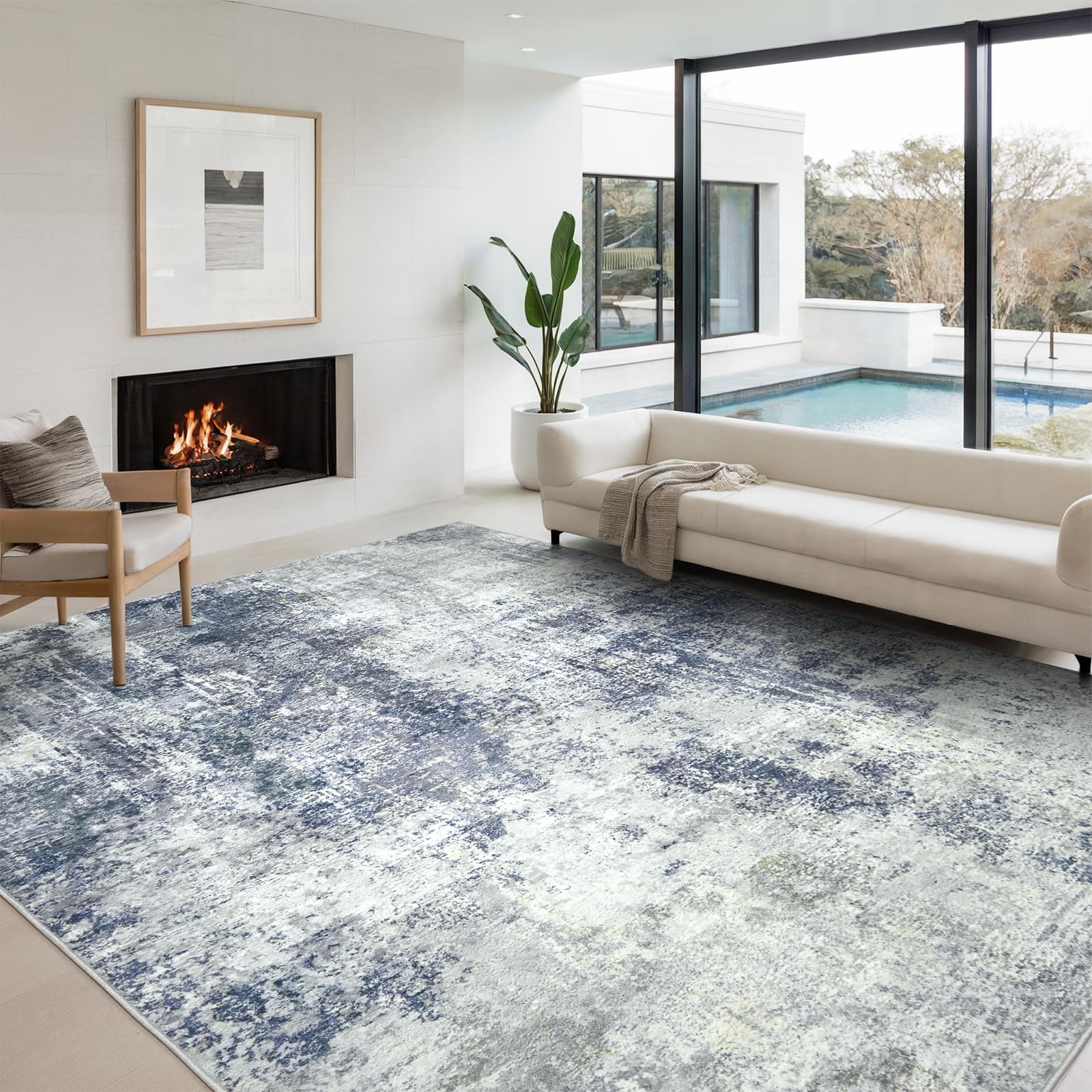 Photo 1 of AREAMAY Area Rug for Living Room 10x14 - Extra Large Washable Neutral Modern Abstract Rugs, Soft Carpet with Non Slip Backing for Under Dining Room Table, Bedroom, Home, Office, Dorm - Indigo Gray