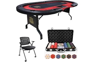 Gutshot Poker Table with Dealer Tray for 10 Players with 10 Chairs and Chips Set (300) - Foldable and Long-Lasting Poker Table and Chairs, Luxurious Vegas Style Casino Experience at Home