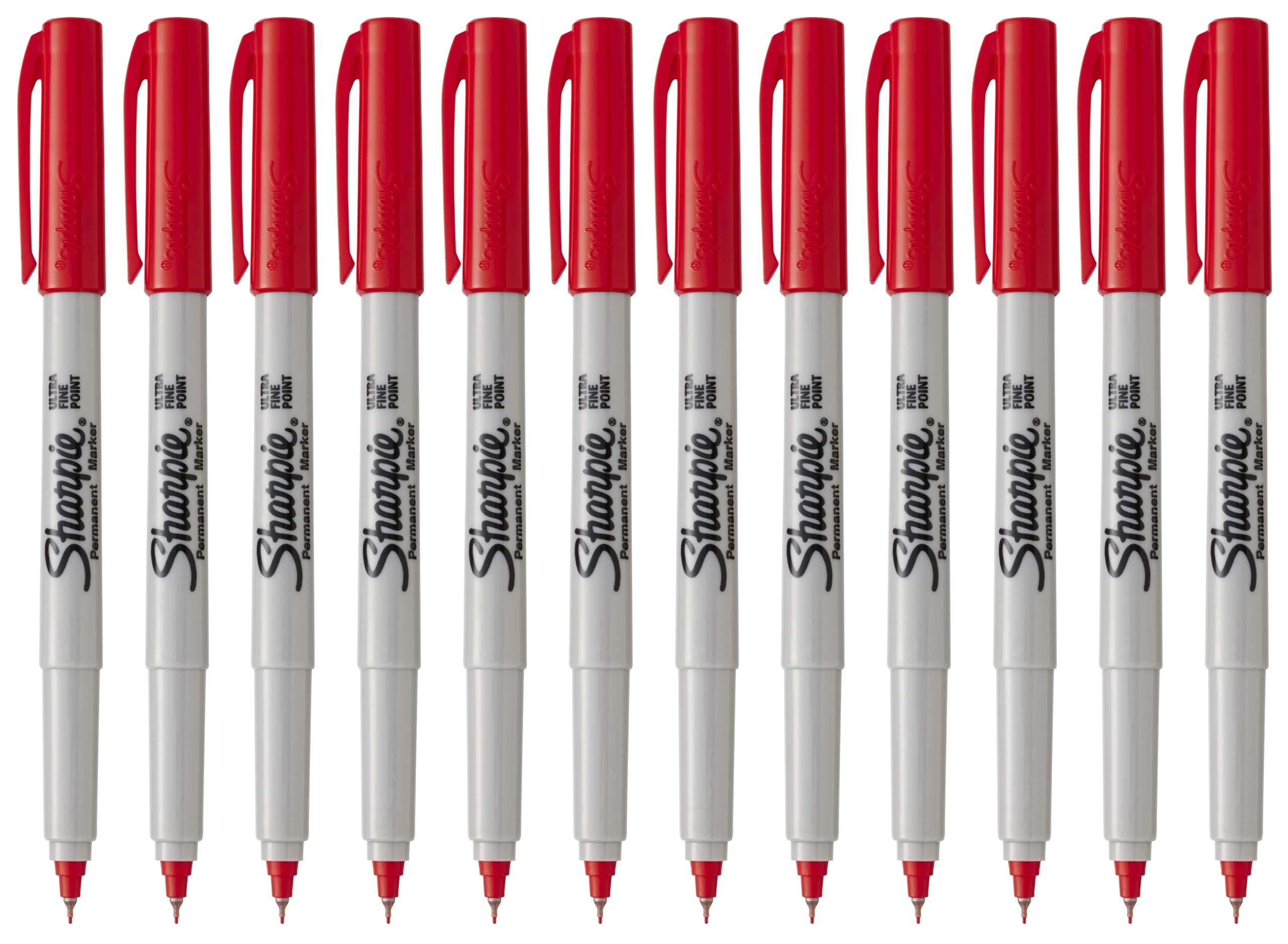 Sharpie Permanent Marker Pens - Ultra Fine Point - Red Ink - Pack of 12