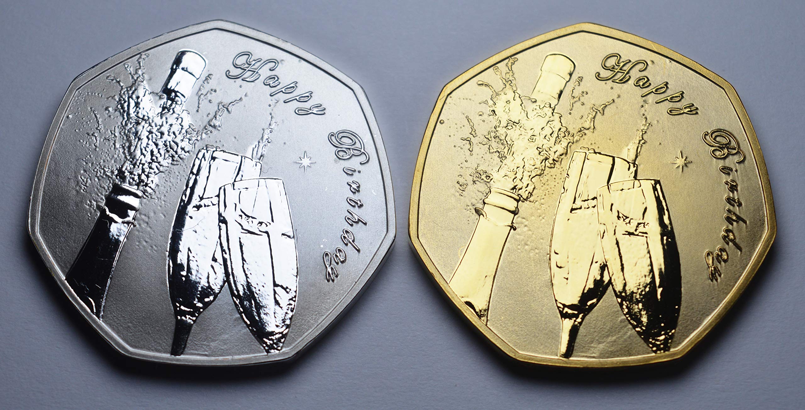 The Commemorative Coin Company Pair of 50th Birthday .999 Silver & 24ct Gold Commemorative '50 & Fabulous'. Unique Gift/Present 50 Fifty Years. Champagne/Prosecco
