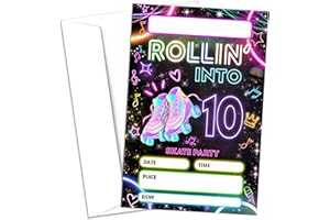 Sahjzk 10th Roller Skating Birthday Party Invitations, 20 Pcs Skate Party Invitations with Envelopes, Roller Skate Theme Birthday Invites for Boys Girls, 10th Birthday Party Supplies (4x6 inch)