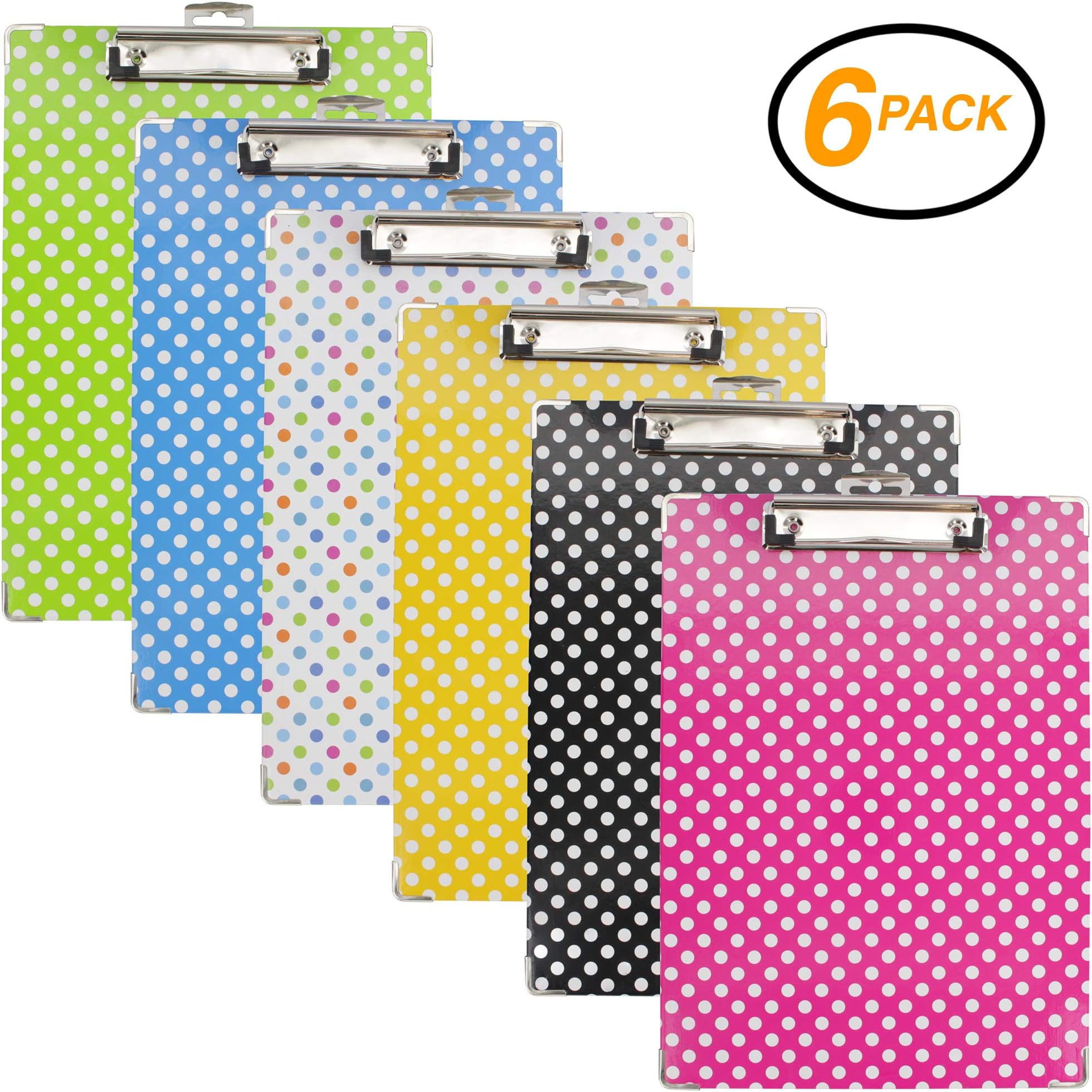 Emraw Paperboard Clipboard Colorful Polka Dot Patterned Large Standard Size Paperboard Assorted Bright Colored Hardboard Set Low Profile Clip - 6 Pack Wall Mount Clip Boards