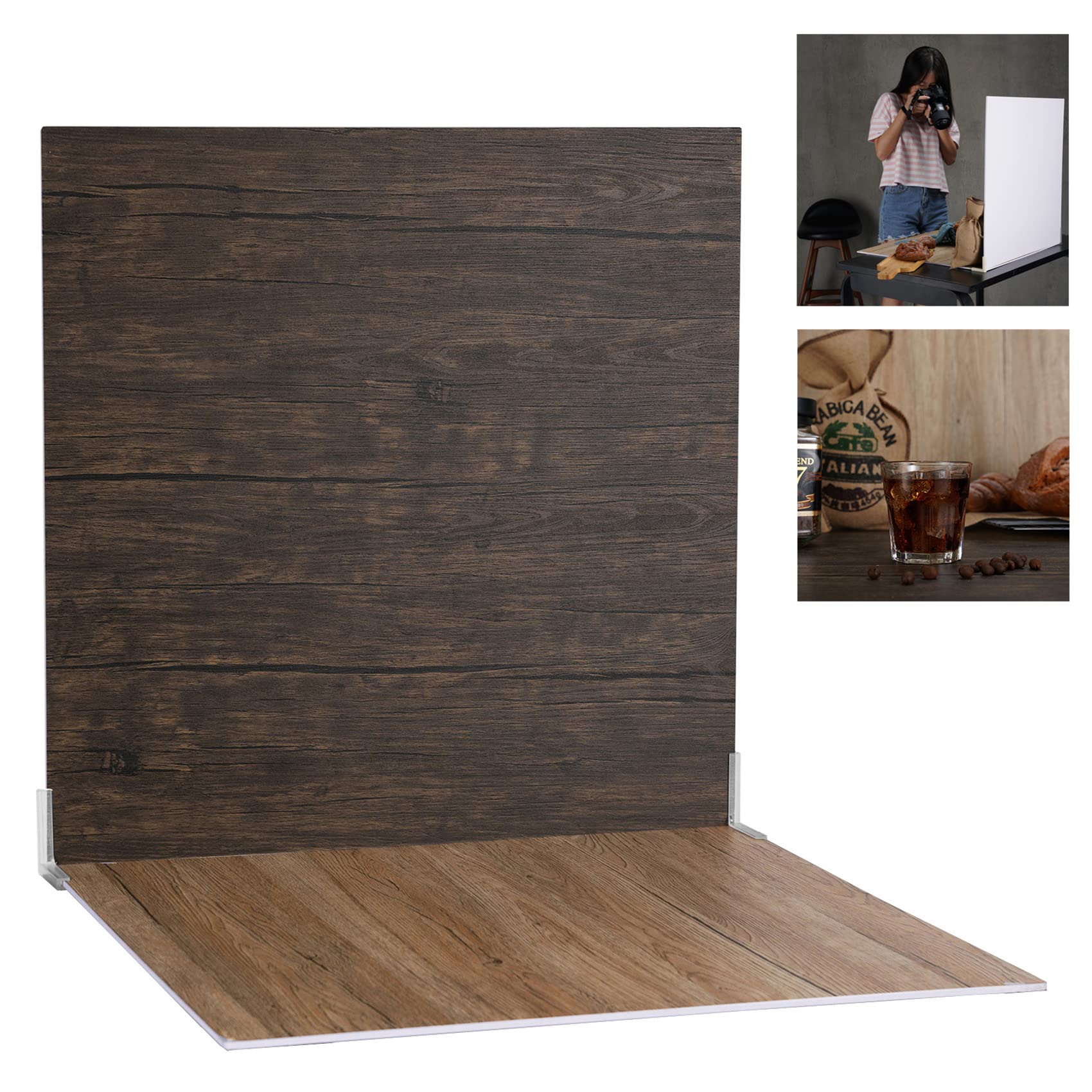 Selens 2Pcs Food Photography Backdrop Background Boards 60x60CM Product Photography Wood Texture Flat Lay Vertical Tabletop for Photo Studio Props Jewelry Cosmetics Table Desk Shooting