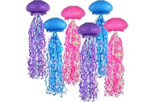 MEIDUO Jellyfish Paper Lanterns, under the sea party decorations, Dark Pink Blue Purple Hanging Jelly Fish Lantern for Kids Birthday Decors Ocean Themed party Baby Shower Room Decorations