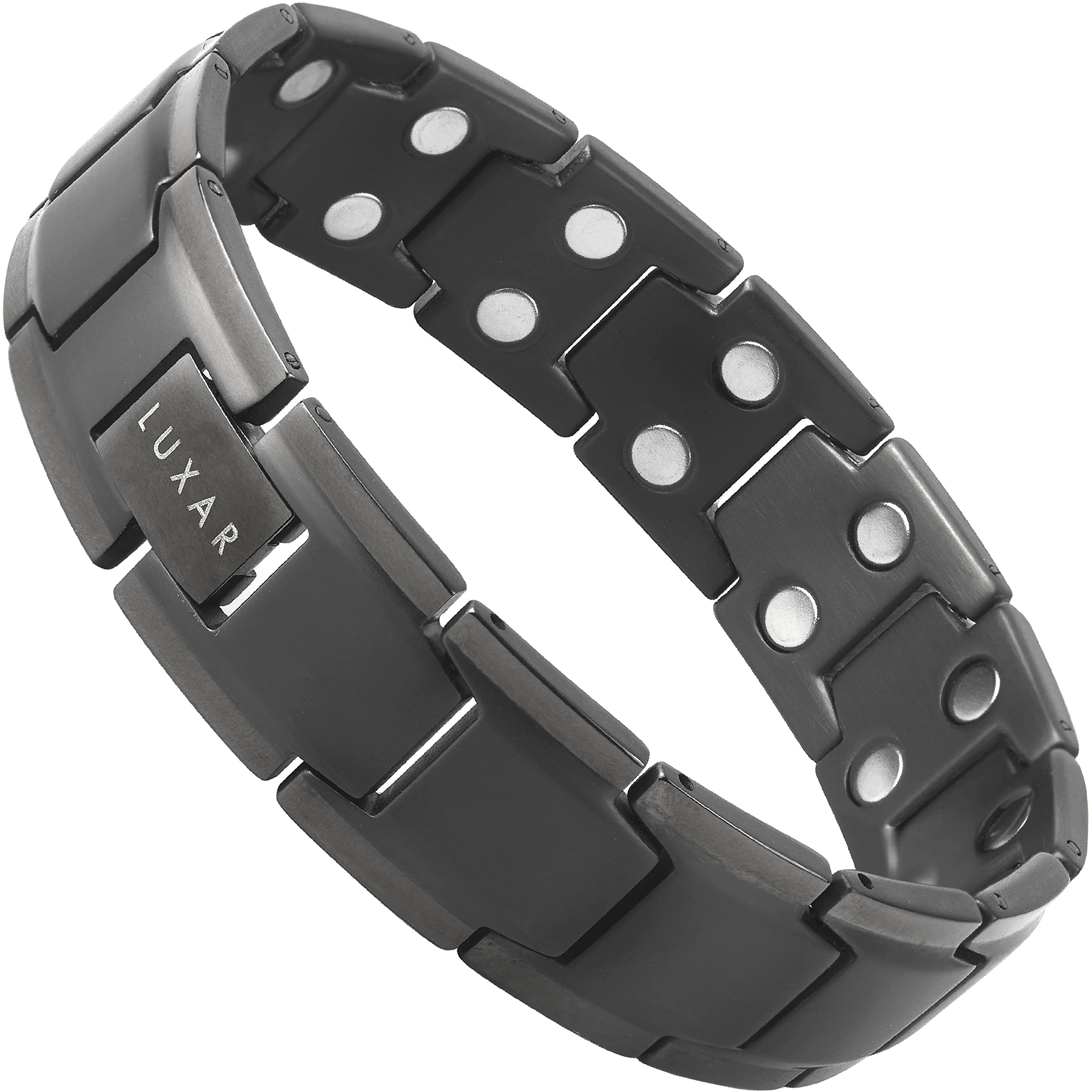 LUXAR Men's Titanium Magnetic Linked Bracelet (Brushed Gunmetal Grey)