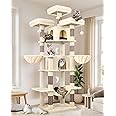 Globlazer F80 Big Cat Tower for Indoor Cats, 80inch Cat Tower for Multiple Adult Cats XXL Cat Tree with Scratching Post, Hammock, 3 Perches, 2 Condos, 2 Hanging Basket, Beige