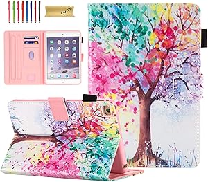 iPad Mini Case, iPad Mini 4 Case, iPad Mini 5 Case 2019, Dteck Cute Cover for iPad Mini, Flip PU Leather Stand Case with Soft Silicone Back Case for iPad Mini 2/Mini 3/Mini 4/Mini 5, Colorful Tree