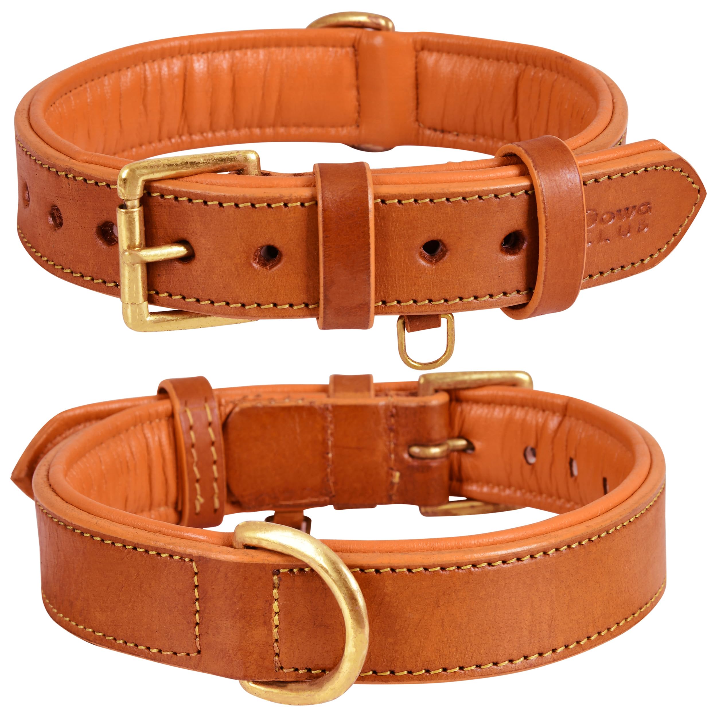 DowgClub | Genuine Leather Dog Collar | Full Grain, Heavy Duty | Comfortable, Padded, Strong | Best for Pups, Small, Medium, Large & XL Breeds (S (Fit Neck Size 11.5"-14.5"), Light Brown)
