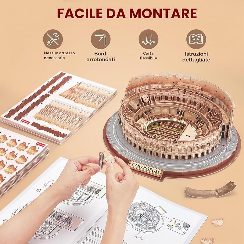 Puzzle 3D Colosseo Italia, Modellino Architettonico 163 Pezzi
