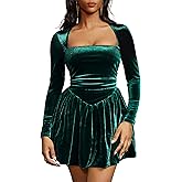 GOBLES Women's Sexy Long Sleeve Square Neck Velvet Bubble Mini Cocktail Party Dress