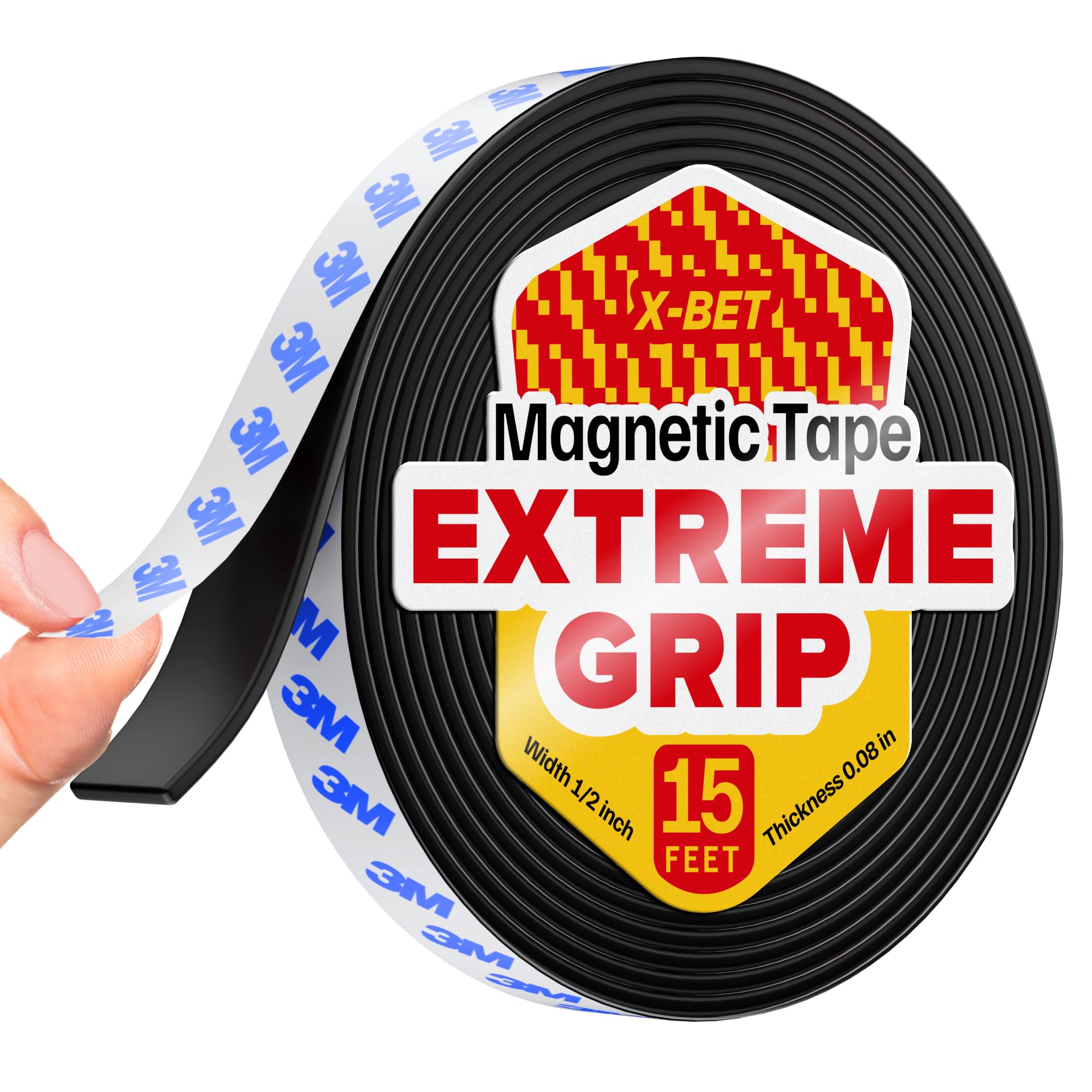 Photo 1 of Super Sticky Magnetic Tape (15 feet x 1/2 inch) - Stong Magnet Strip with Adhesive Backing for DIY & Crafts - Easy to Cut and Mount on Fridges, Whiteboards & More