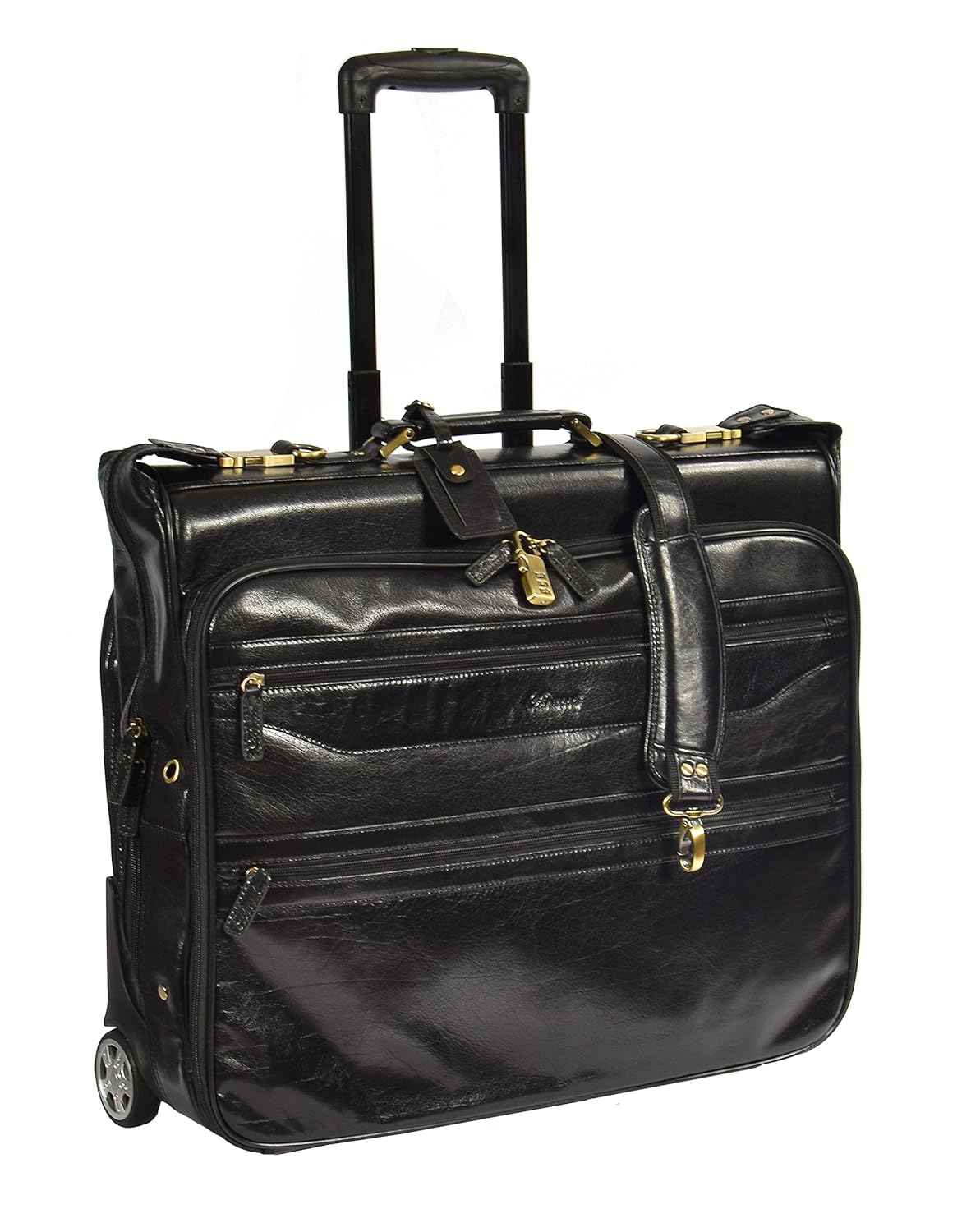 Leather Suit Carrier on Wheels Dress Garment Travel Weekend Suiter Bag