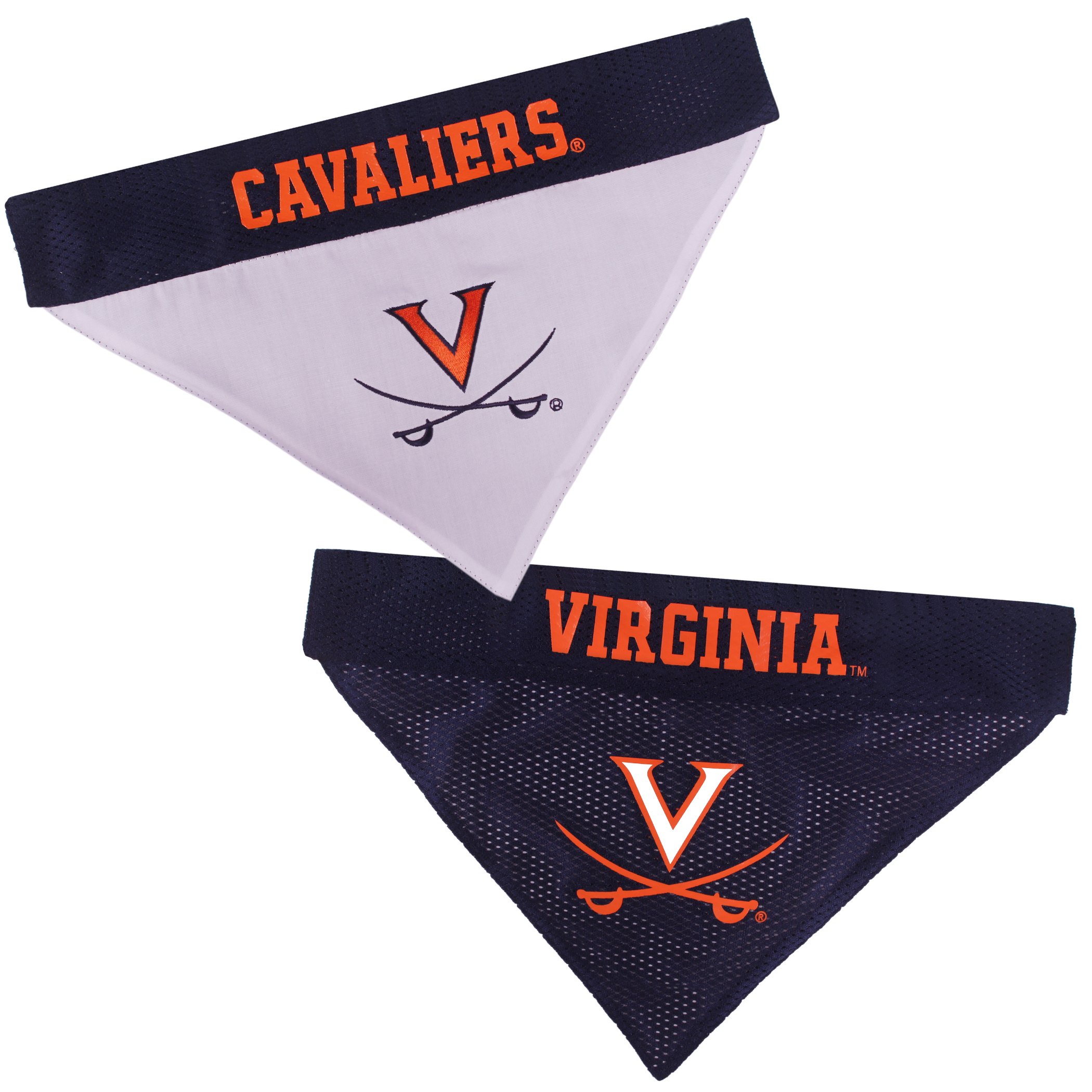 Pets First NCAA DOG BANDANA - VIRGINIA CAVALIERS REVERSIBLE PET BANDANA. 2 Sided Sports Bandana with a PREMIUM Embroidery TEAM LOGO, Small/Medium. - 2 Sizes & 50 COLLEGE Teams available