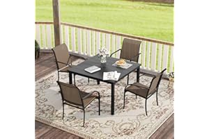 VICLLAX Patio Dining Set for 4, Outdoor Furniture Set Includes 1 Square Patio Table and 4 Stackable Patio Sling Chairs, Patio Table and Chairs for Outsides, Black Table and Brown Chairs