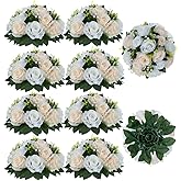 Flower Balls Wedding Rose Centerpieces: 10 Pcs Fake Flowers with Base Kissing Balls Decor Champagne &White Artificial Floral Arrangements Flower Bouquet of Roses Home Party Table DIY Decorationss