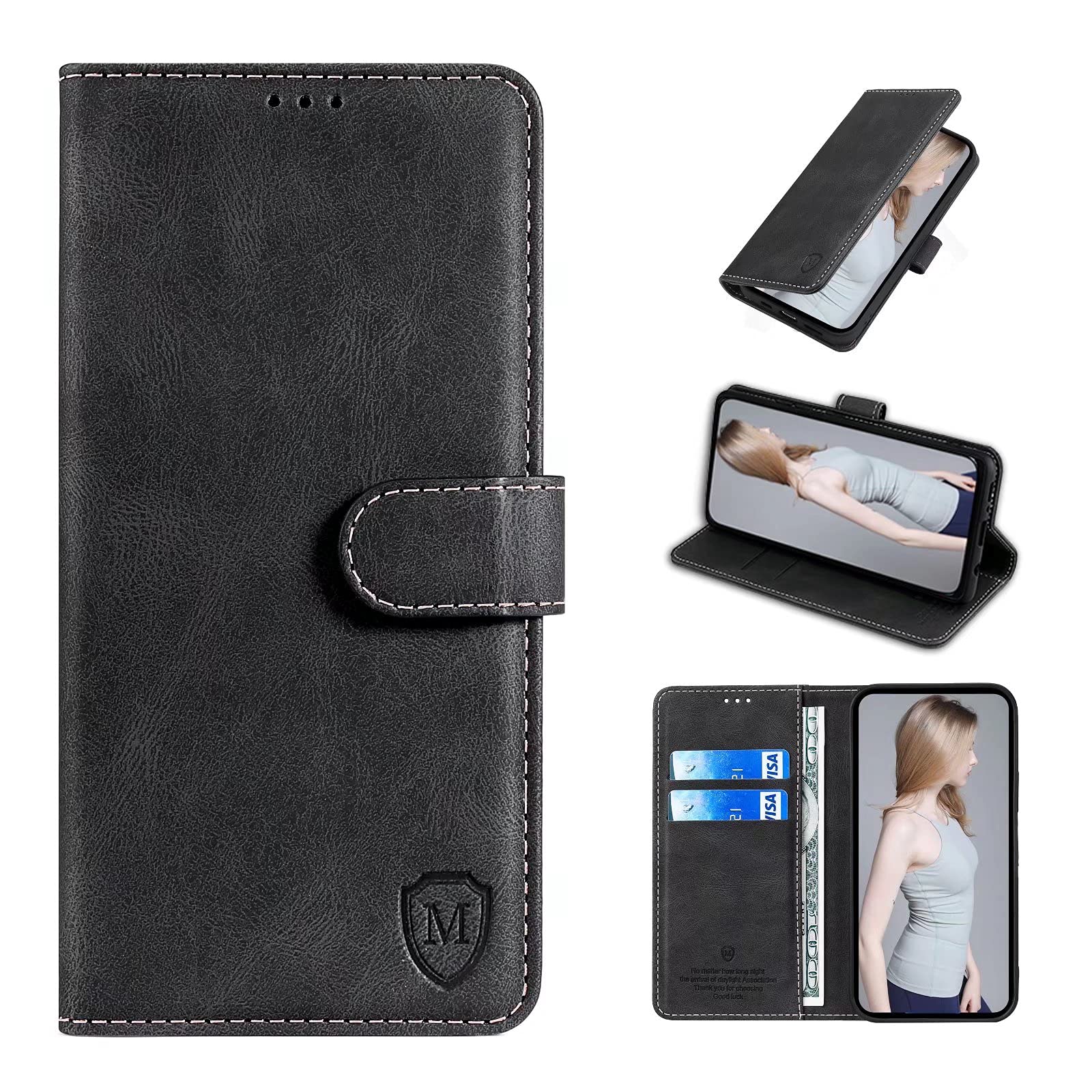 xinyunew Case for Motorola edge 20,Premium PU Leather Wallet Case with Kickstand and Flip Cell Phone Cases for Motorola edge 20 Black