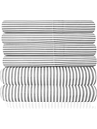 Sweet Home Collection 6 Piece 1500 Thread Count Deep Pocket Bed Sheet Set - 1 Extra Pillow Case, Great Value, Classic Stripe Gray, King