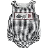 Ysfanwuxi Baby Girl Boy Football Outfit College Football Bubble Romper Sleeveless Plaid Overalls Bodysuit Game Day Clothes