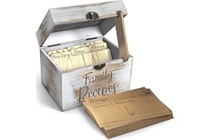 WIDBI Wood Recipe Box with Cards and Dividers - Includes 6 Wood Dividers - 50 Double Sided 4x6 Recipe Cards - Premium Handcra