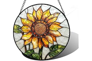 DASTOLL Stained Glass Window Hanging - Sunflower Flower Suncatcher Ready to Hang Window Doors Home Decoration and Christmas, Mother's Day Birthday Gifts for Women, Men, and Mom 6.3x6.3 in