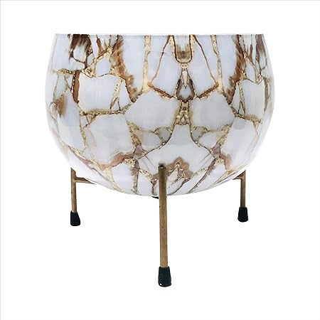 ANGEL CRAFT Iron Pots with Stand, Golden, White, Standard